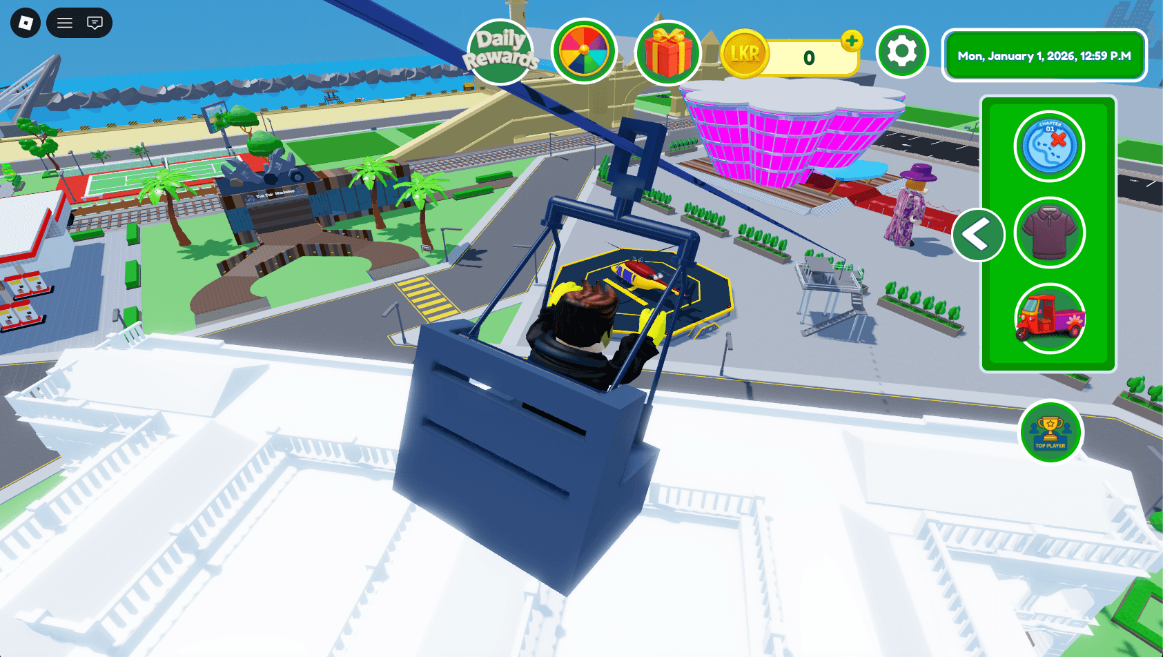 Discover Ceylon in-game screenshot – gondola cable car city view